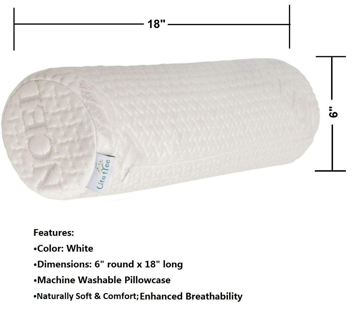 Pillowcase Ultra-Soft Cover for Neck Roll and Cervical Bolster Round Pillow of LitoTree (18x6 inch Pillowcase White) (Pillow case only, Does not Include The Pillow)