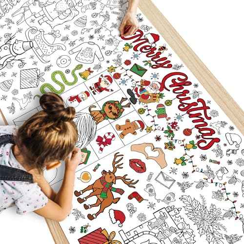 Christmas Giant Coloring Poster/Tablecloth - Christmas Crafts for Kids - 30 x 72 Inches Jumbo Coloring Banner Kids Games Gifts Activities Decor Party Favors | Merch for Girls