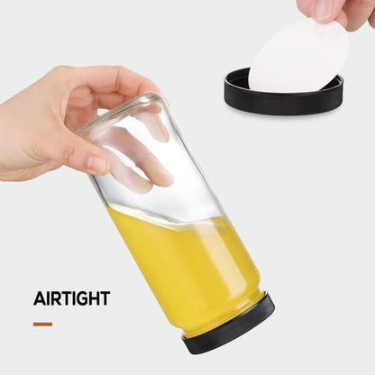 12 PACK, 16 OZ Glass Juice Bottles with Airtight Lids, Bonus 2 Straws & Perforated Lids, Reusable Juicer, Juicing Bottle - Clear Drinking Jars Cups, Water Bottles, Travel Juice Container, Black Caps