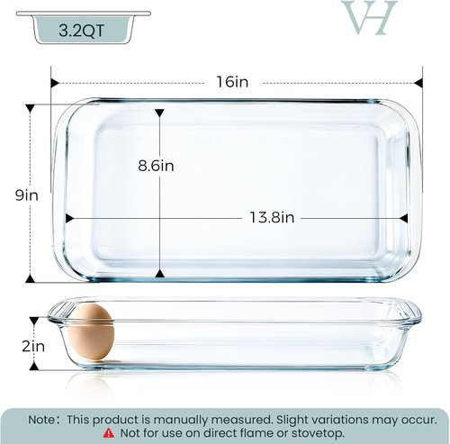 Borosilicate Glass Baking Dish by [Brand Name] - 3 Quart Oven Safe Cookware with Silicone Mats & Gift Box