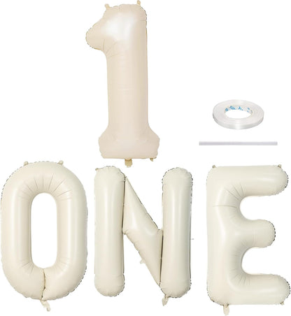 Skiennix 40-Inch Beige Number 1 Balloon - Elegant Cream White Birthday Decoration for Boys & Girls