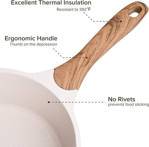 JEETEE Nonstick 2 Quart Saucepan with Lid - Stone Coating for Induction Cooking (Beige)