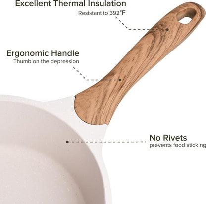 JEETEE Nonstick 2 Quart Saucepan with Lid - Stone Coating for Induction Cooking (Beige)