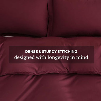 JSD Burgundy Duvet Cover Set - Soft Brushed Microfiber, 3-Piece Queen Size with Pillow Shams