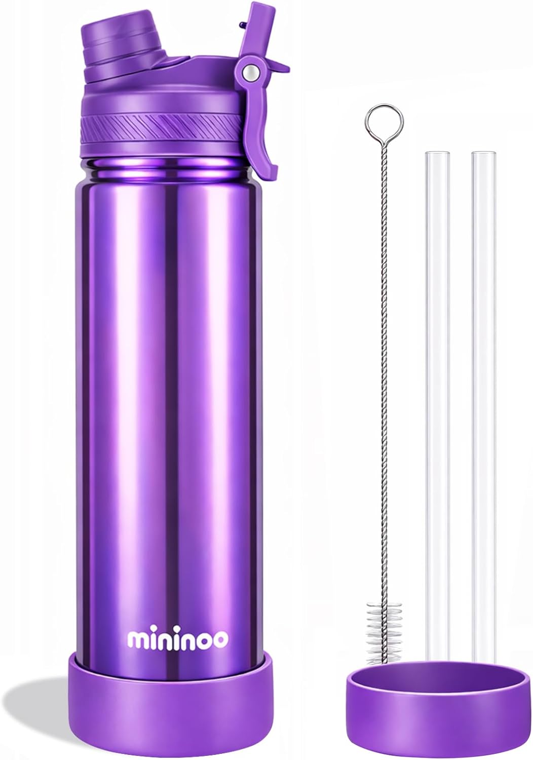 Mininoo 24 oz Insulated Water Bottle - BPA-Free, Leak-Proof Design with 2-in-1 Straw & Spout Lid | Violet Pulse