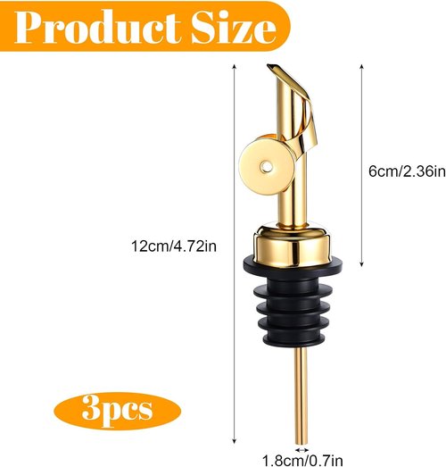 3PCS Olive Oil Dispenser Spout, Stainless Steel Liquor Pour Spout with Flip Lid, Bottle Pourers for Wine Bottles, Oil Bottles, Vinegar, Syrup and Other Liquid Bottles, Gold