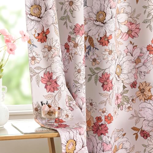 Pink Floral Blackout Curtains for Girls Bedroom 52 x 63 Inches - Pack of 2