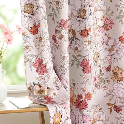 Pink Floral Blackout Curtains for Girls Bedroom 52 x 63 Inches - Pack of 2