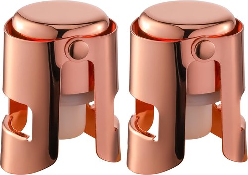 Champagne Stoppers with Stainless Steel Champagne Saver with Food Grade Silicone Leak proof Keep Fresh Suitable for Champagne, Cava, Prosecco and Sparkling(RoseGold, 2 Pack)