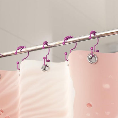 Titanker Shower Curtain Hooks Rings, Rust-Resistant Metal Double Glide Shower Hooks for Bathroom Shower Rods Curtains, Set of 12 Hooks - Fuchsia Rose