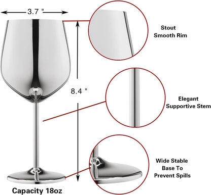 WOTOR Champagne Stoppers with Stainless Steel+Stainless Steel Wine Glasses Set of 4 (Silver)
