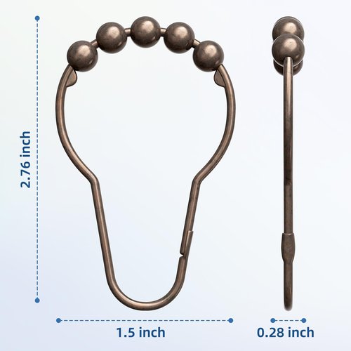 Titanker Shower Curtain Hooks Rings, Rust-Resistant Metal Shower Curtain Hooks for Bathroom Shower Rods Shower Hooks Shower Rings for Curtain - Set of 12, Bronze