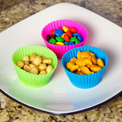 Skiennix Reusable Silicone Cupcake Liners - Non-Stick Baking Molds - Set of 12 Colorful Kitchen Accessories