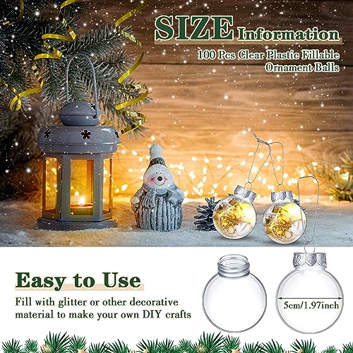 100 Clear Plastic Christmas Ornament Balls 1.96 Inch Fillable Decorations