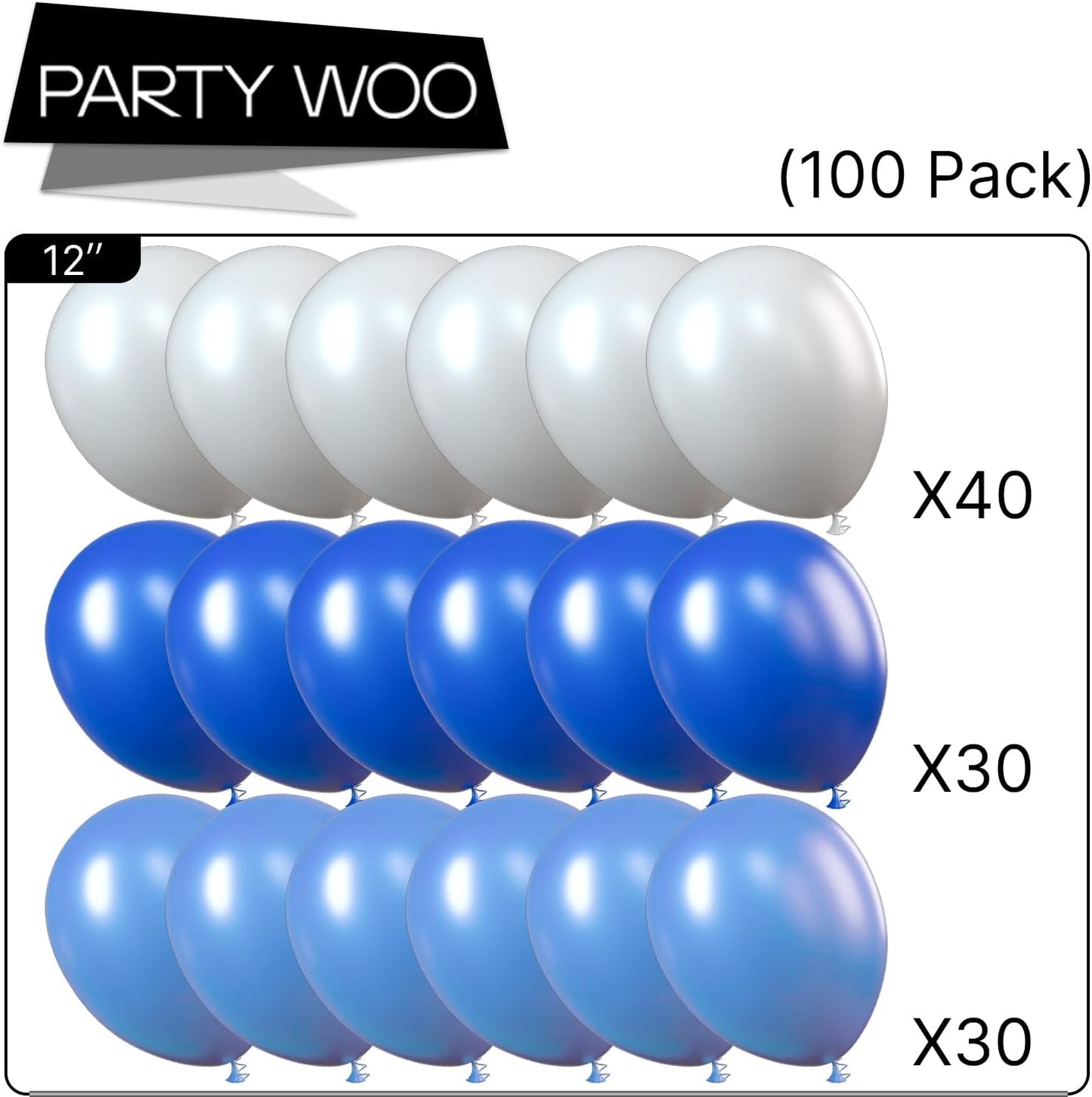PartyWoo 100pcs Blue & White Balloons - 12 Inch Pearl Light Baby Pastel Sky Blue & Matte White for Graduation, Baby Shower & Birthday Celebrations