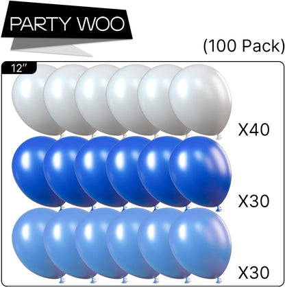 PartyWoo 100pcs Blue & White Balloons - 12 Inch Pearl Light Baby Pastel Sky Blue & Matte White for Graduation, Baby Shower & Birthday Celebrations