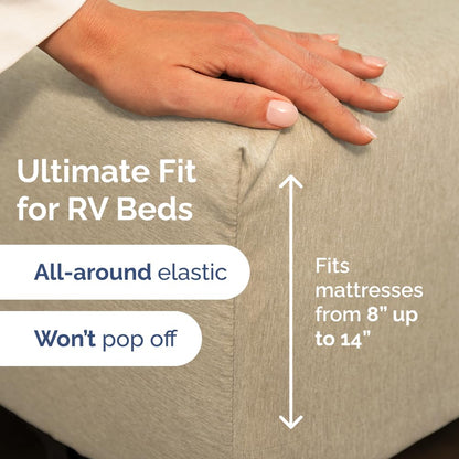 Short Queen Size 4 Piece Sheet Set - RV Short Queen, Soft, Breathable & Cooling Bed Sheets Set with Deep Pockets - Hotel Luxury Bedding for Women, Men, Kids, Teens, Boys and Girls - Heathered Beige