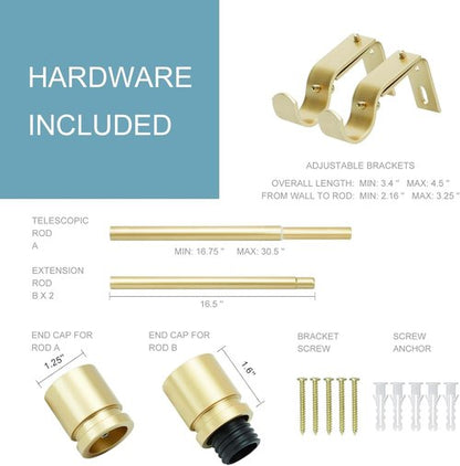 Byondeth Curtain Rods - Adjustable 16 to 60 Inches | 1-Inch Diameter with Elegant Warm Gold Finials