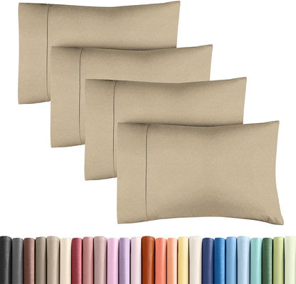 Skiennix Standard Pillow Cases Set of 4 - Soft Hotel Quality Covers - Comfy & Machine Washable - Heathered Beige