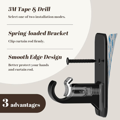 Skiennix Adjustable Curtain Rod - No Drilling, 36-48 Inch, Black Telescoping Design for Easy Installation