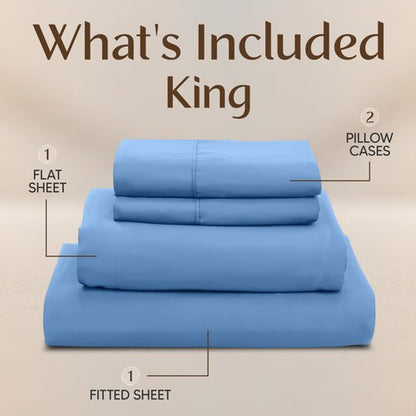 Utopia Bedding King Size Sheet Set – 4 Piece Bed Sheets, Soft and Breathable Microfiber, Includes 1 Fitted Sheet, 1 Flat Sheet and 2 Pillowcases – Oeko Tex (Dutch Blue)