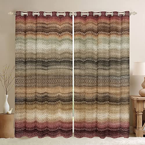 Feelyou Western Tribal Geometric Curtains for Bedroom Living Room Kids Brown Southwest Blackout Curtains Strip Lines Darkening Dreapes Exotic Style Brown Window Treatments (2 Panels, 52 x 96 Inch)