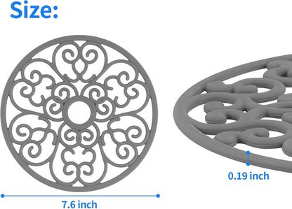 CHEFBEE 3PCS Silicone Trivet Mat - Flexible Non-Slip Heat Resistant Modern Kitchen Teapot Trivets Set for Hot Dishes, Table, Countertop Gray