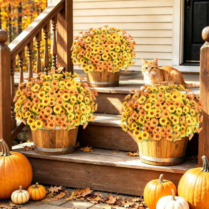 Artificial Fall Flowers Bundle with 252 Blooms - Yellow & Orange, 12 Stems for Outdoor Decor