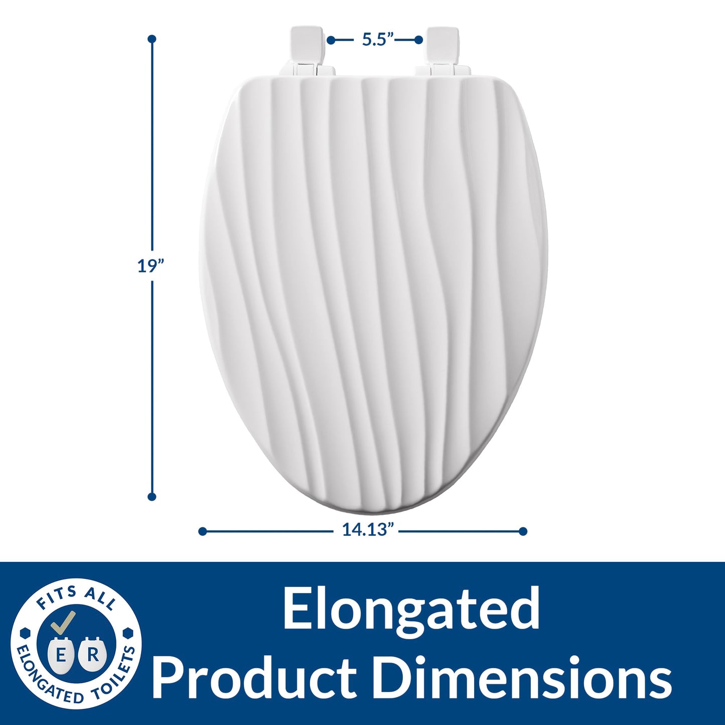 Mayfair Sculptured Rainfall Slow Close Toilet Seat, Easy Clean Hinges with Durable Wood Seat, Elongated, White