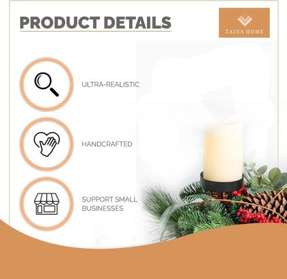 Country Harvest - Handcrafted Christmas Centerpiece | Elegant Eucalyptus Leaves & 3 Candle Holders