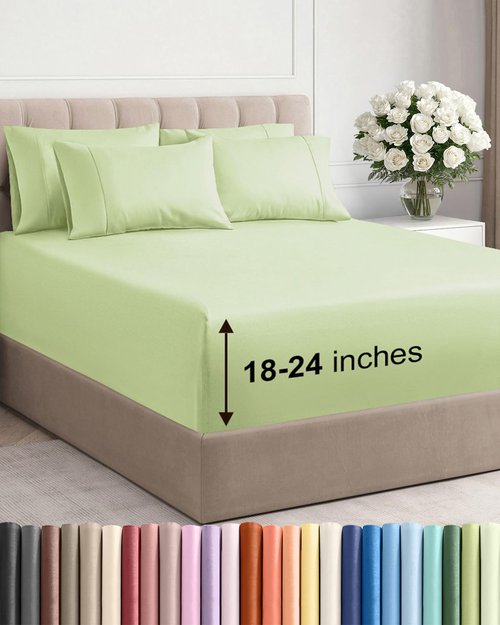 Extra Deep Cal King Sheet Set - 6 Piece Breathable and Cooling Sheets - Hotel Luxury Bedding for Women, Men, Kids & Teens - Easy & Secure Fit - Soft and Wrinkle Free - Extra Deep Pockets - Light Sage