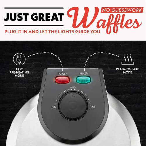 Gourmia Belgian Waffle Maker - Adjustable Browning Control, Nonstick Plates, Compact Design