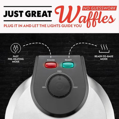 Gourmia Belgian Waffle Maker - Adjustable Browning Control, Nonstick Plates, Compact Design