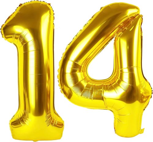 Gold Number 14 Balloon - 40 Inch Golden Birthday Decoration for 14th Party Celebrations