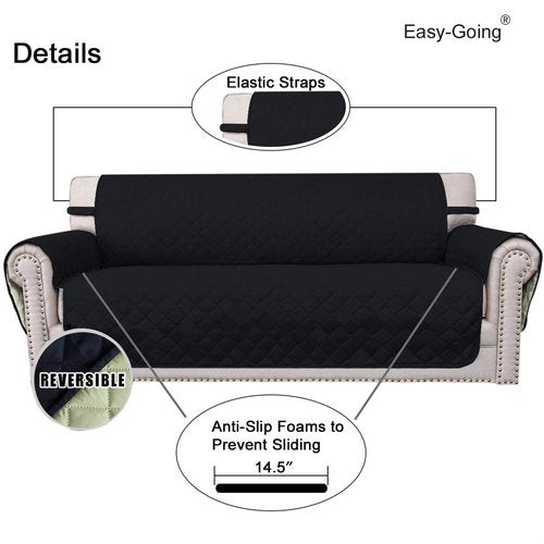 Easy-Going Reversible Oversized Couch Cover for 3 Cushion Couch Sofa Cover for Dogs Water Resistant Furniture Protector Cover with Foam Sticks for Pet (Oversized Sofa, Black/Beige)