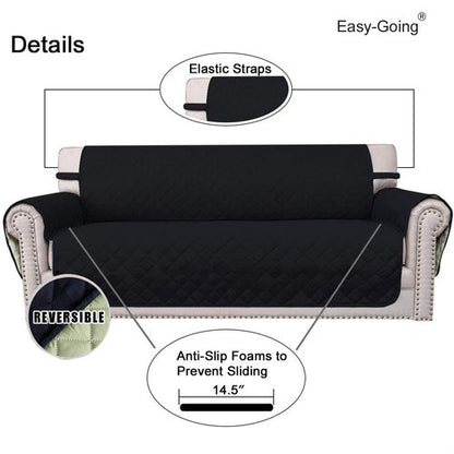 Easy-Going Reversible Oversized Couch Cover for 3 Cushion Couch Sofa Cover for Dogs Water Resistant Furniture Protector Cover with Foam Sticks for Pet (Oversized Sofa, Black/Beige)