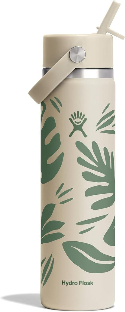 Hydro Flask Water Bottle - Insulated Stainless Steel with Wide Mouth Flex Straw Lid | 24 Oz Botanical Bliss Coconut