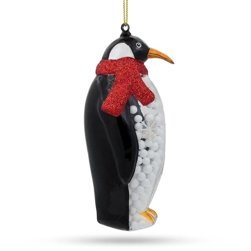 Penguin with Scarf Glass Christmas Ornament