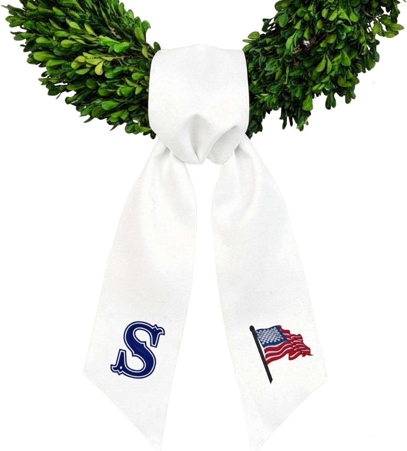 Morxy Custom 4th of July Monogram Wreath Sash - Personalized Patriotic Summer Decor | White
