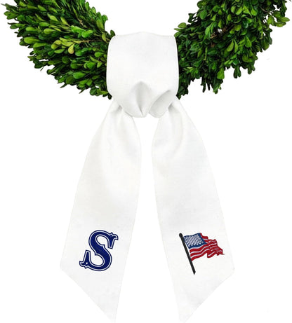 Morxy Custom 4th of July Monogram Wreath Sash - Personalized Patriotic Summer Decor | White