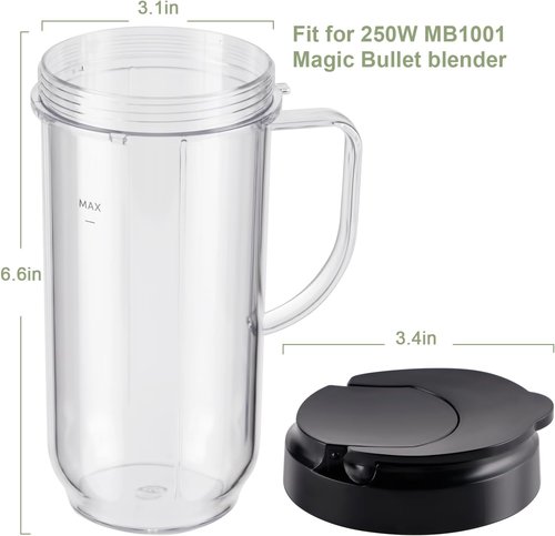 Magic Bullet 22oz Tall Mug Cups - 4-Piece Set with Flip-Top To-Go Lids for MB1001 Blender