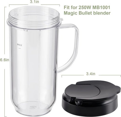 Magic Bullet 22oz Tall Mug Cups - 4-Piece Set with Flip-Top To-Go Lids for MB1001 Blender