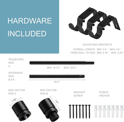 Byondeth Curtain Rods - Adjustable 16 to 120 Inches | 1 Inch Diameter with Black Aluminium Finials