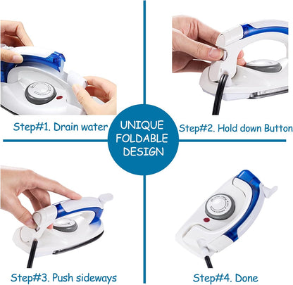 Skiennix Portable Travel Iron - Handheld Mini Steamer with Non-Stick Sole Plate & Detachable Water Tank