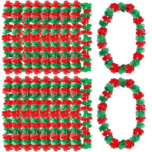 Christmas Leis 24 Pack Red and Green Flower Hawaiian Party Decorations - Festive Holiday Accessories