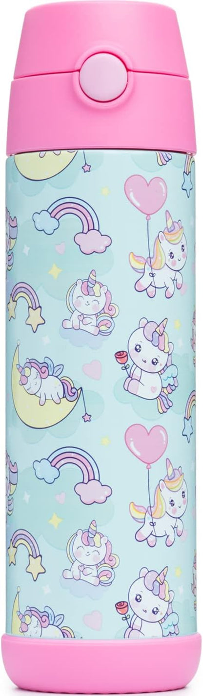 Snug Kids Water Bottle - Insulated Double-Wall Stainless Steel, Leakproof, Easy-Flip Lid | Unicorn, 17oz