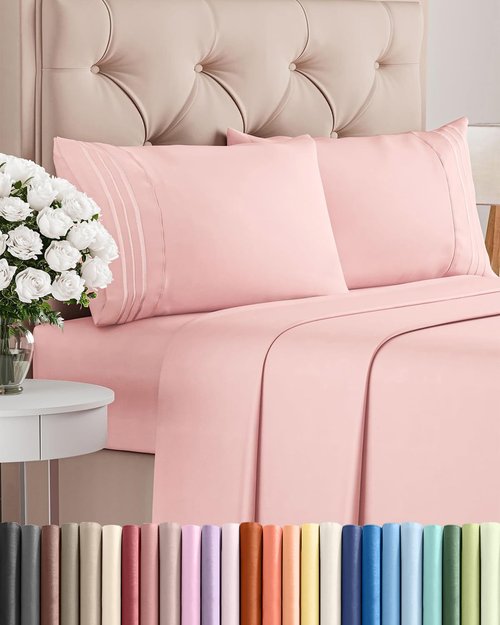 Cal King Size 4 Piece Sheet Set - Comfy Breathable & Cooling Bed Sheets Set - Hotel Luxury Bedding for Women, Men, Kids, Teens, Boys & Girls - Deep Pockets, Soft, Wrinkle Free - Oeko-Tex - Baby Pink