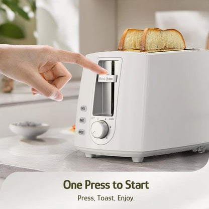 Hazel Quinn 2-Slice Compact Toaster - Wide Slots for Thick Bread & Bagels, 6 Browning Levels | White