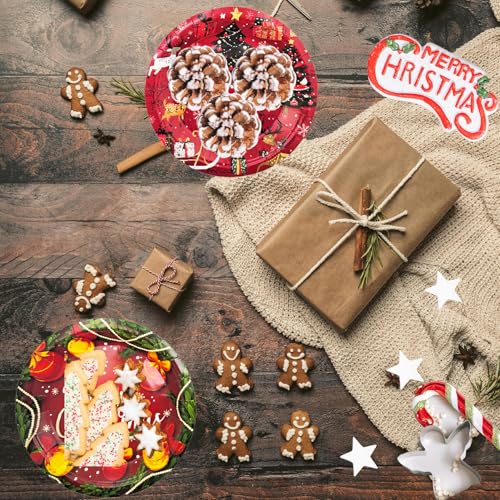 Christmas Paper Plates Disposable 48 Pcs Watercolor Pine Holiday Dinnerware - Style 3