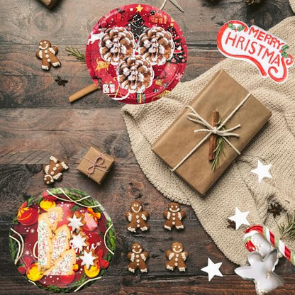 Christmas Paper Plates Disposable 48 Pcs Watercolor Pine Holiday Dinnerware - Style 3